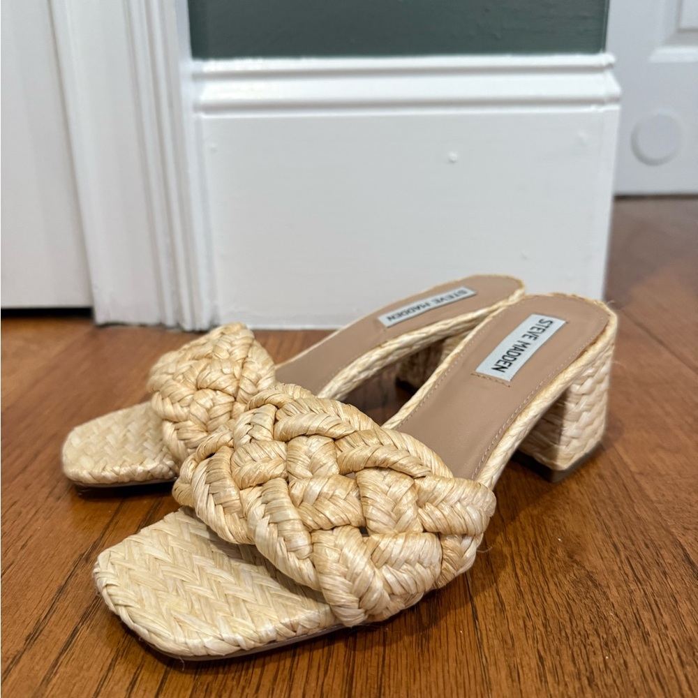 Steve Madden Rattan Heeled Slides